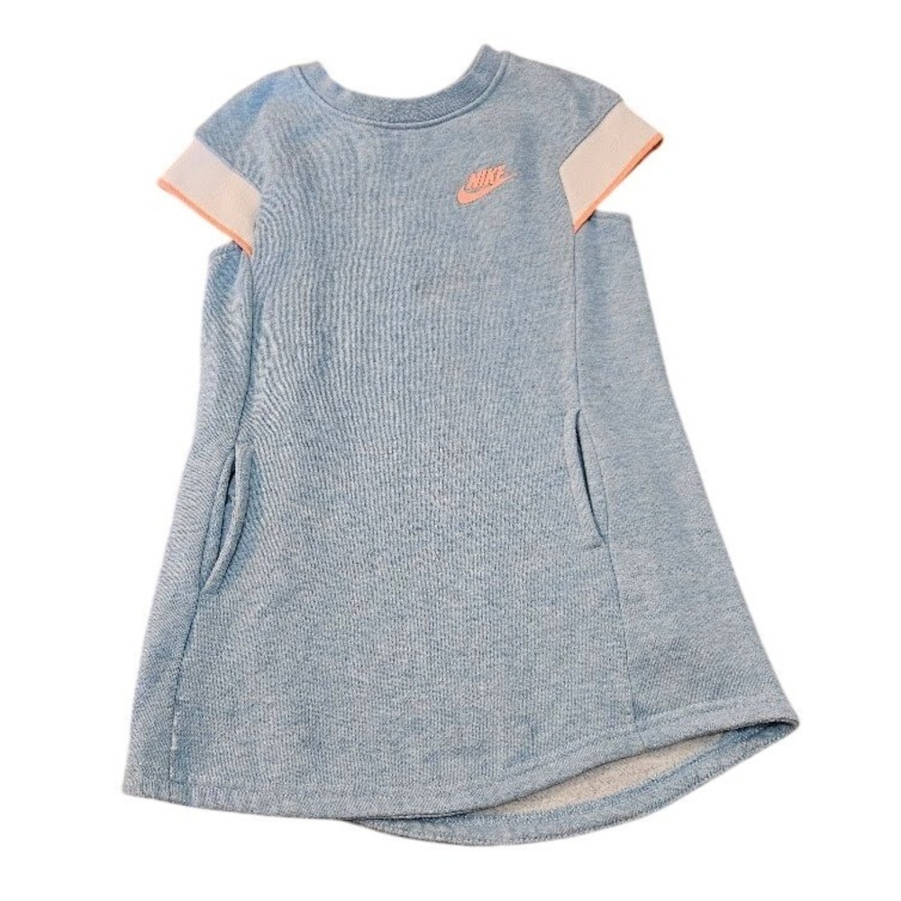 Nike Girls Light Blue Heathered Short Sleeve Sweatshirt Dress Size 4-5 Athletic
